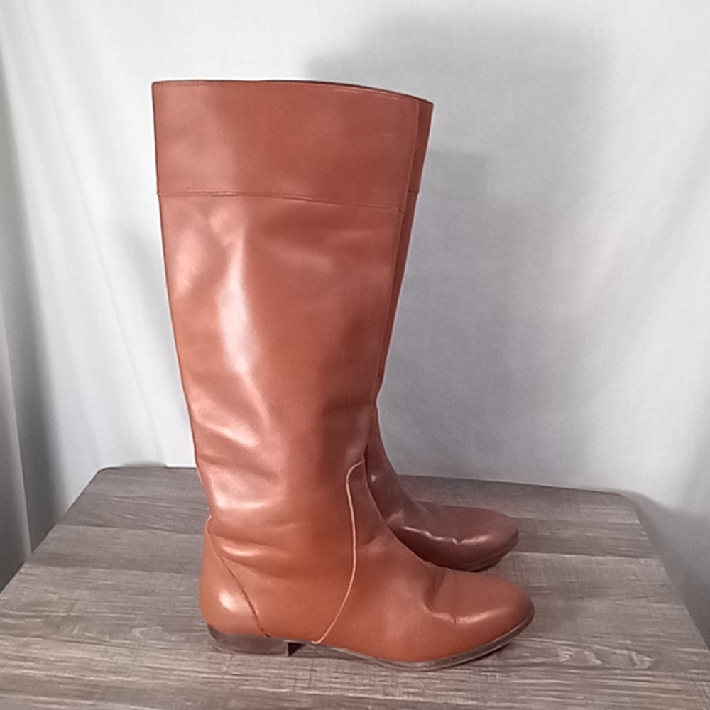 J.Crew Booker Chestnut Brown Italian Leather Flat Tall Riding Boots Size 9